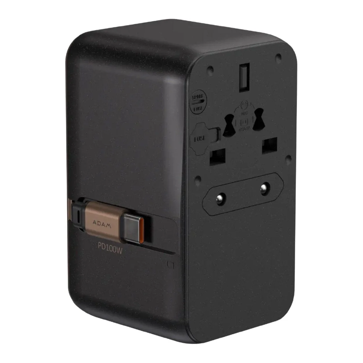 Adam Elements T100L 100W Universal Travel Adapter with Built-In Type-C Cable Black APAADT100LBK - Image 2