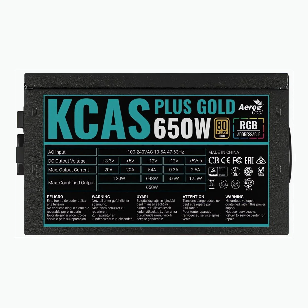Aerocool KCAS PLUS Gold 650W RGB Non-Modular ATX Power Supply Unit ACPG-KP65FEC.11 - Image 5