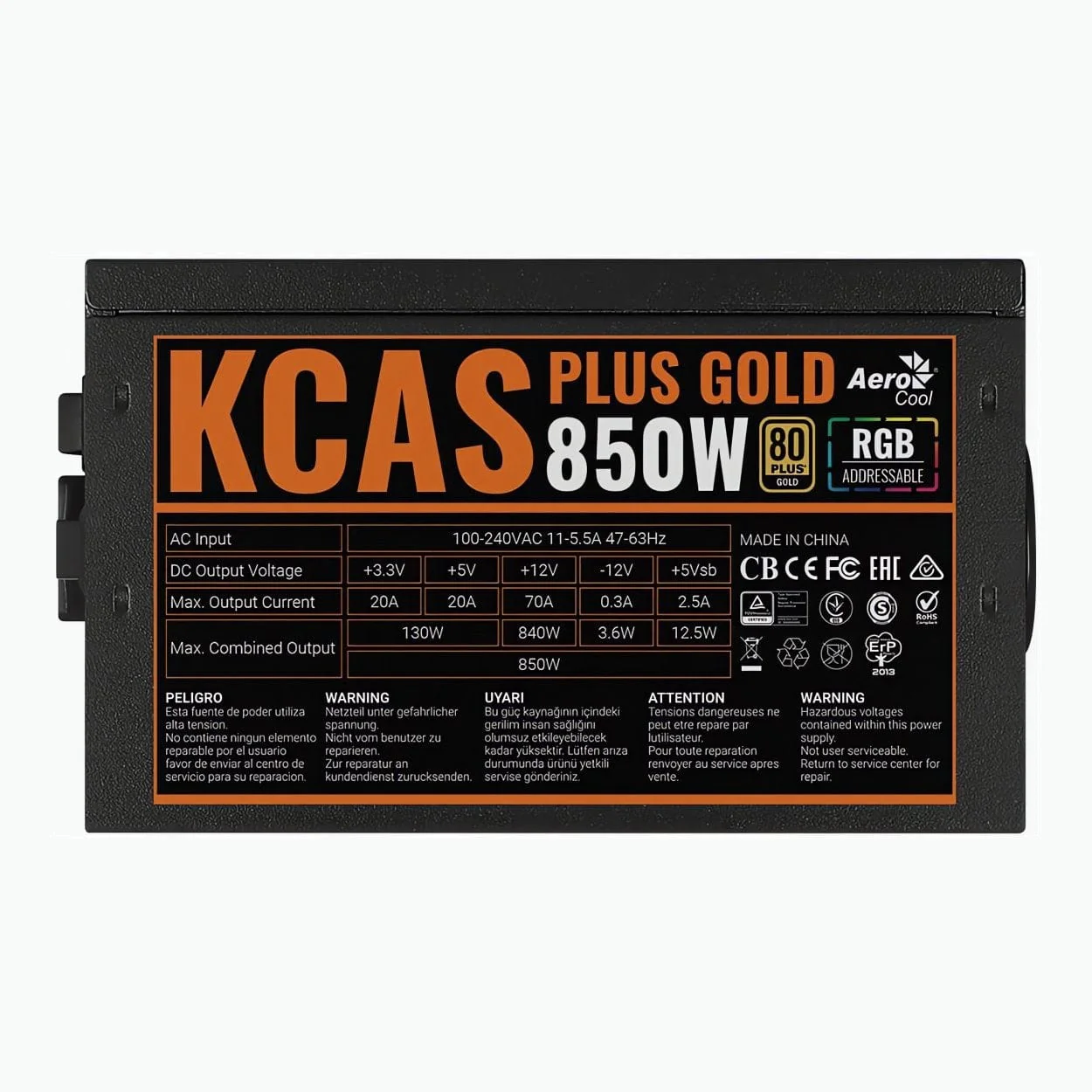 Aerocool KCAS PLUS Gold 850W RGB Non-Modular ATX Power Supply Unit ACPG-KP85FEC.11 - Image 5