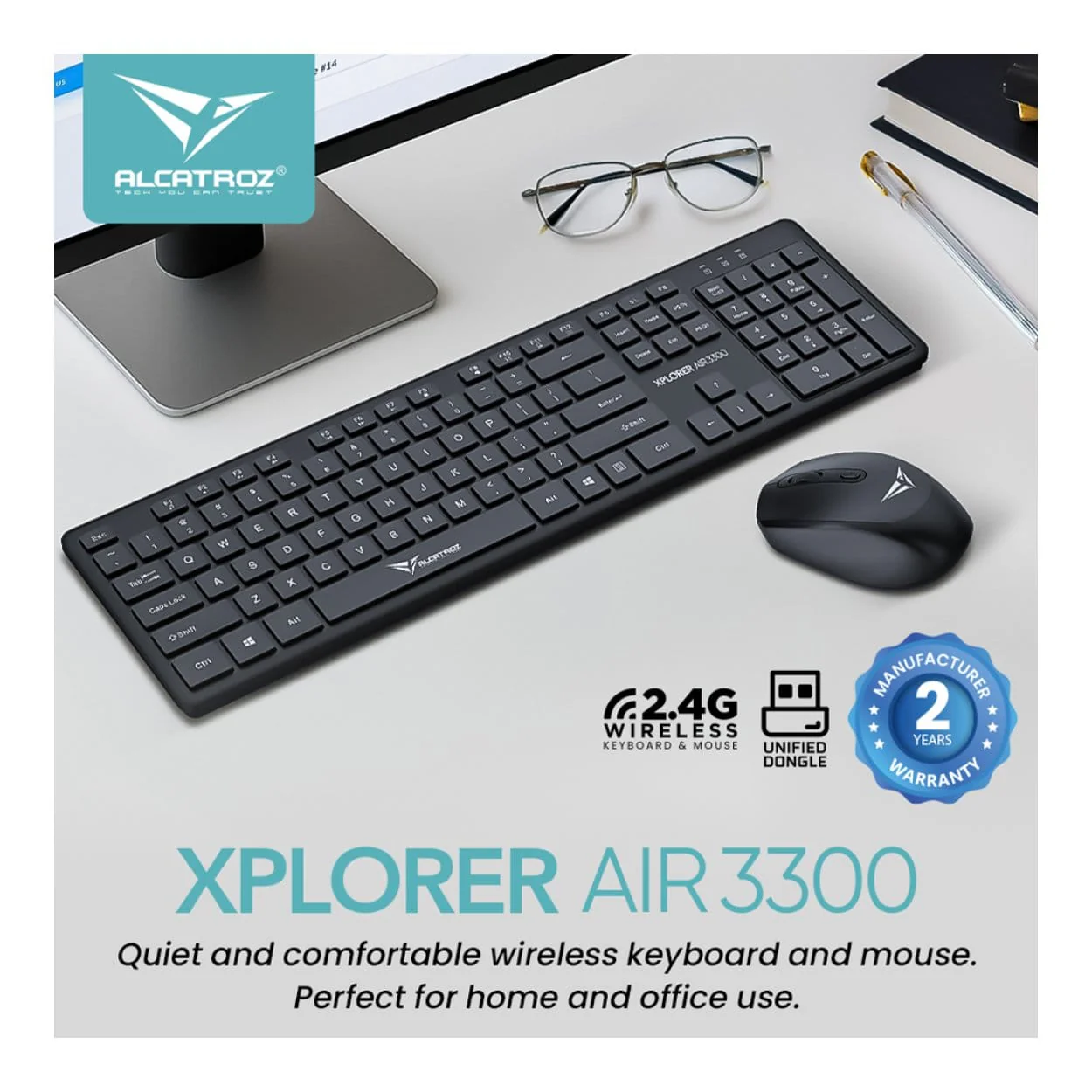 Alcatroz Xplorer Air 3300 Wireless Keyboard and Mouse Combo Black XPLORERAIR3300BLK - Image 2