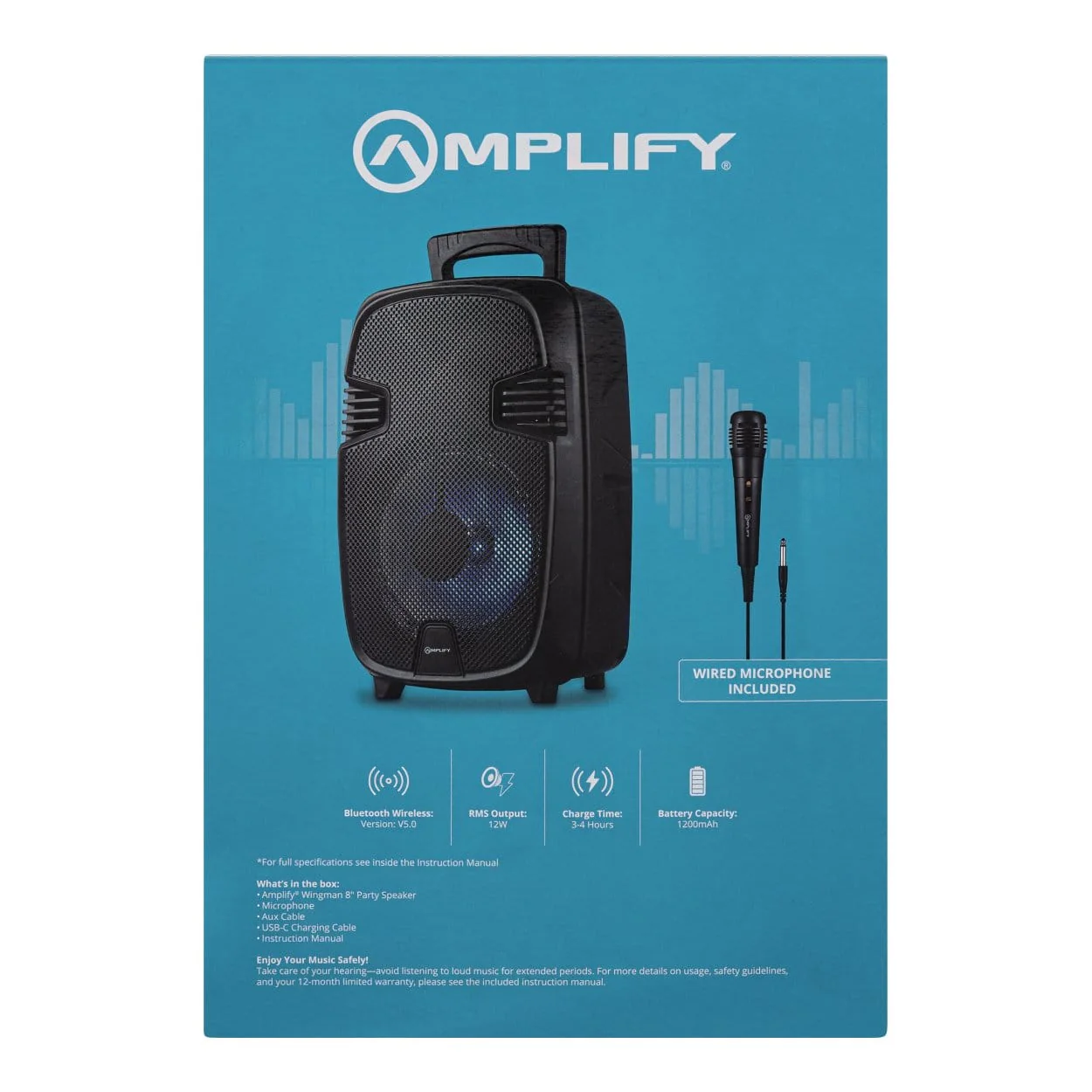 Amplify Wingman Series 8 Party Speaker with Microphone Black AM-3906-8(V1) - Image 3
