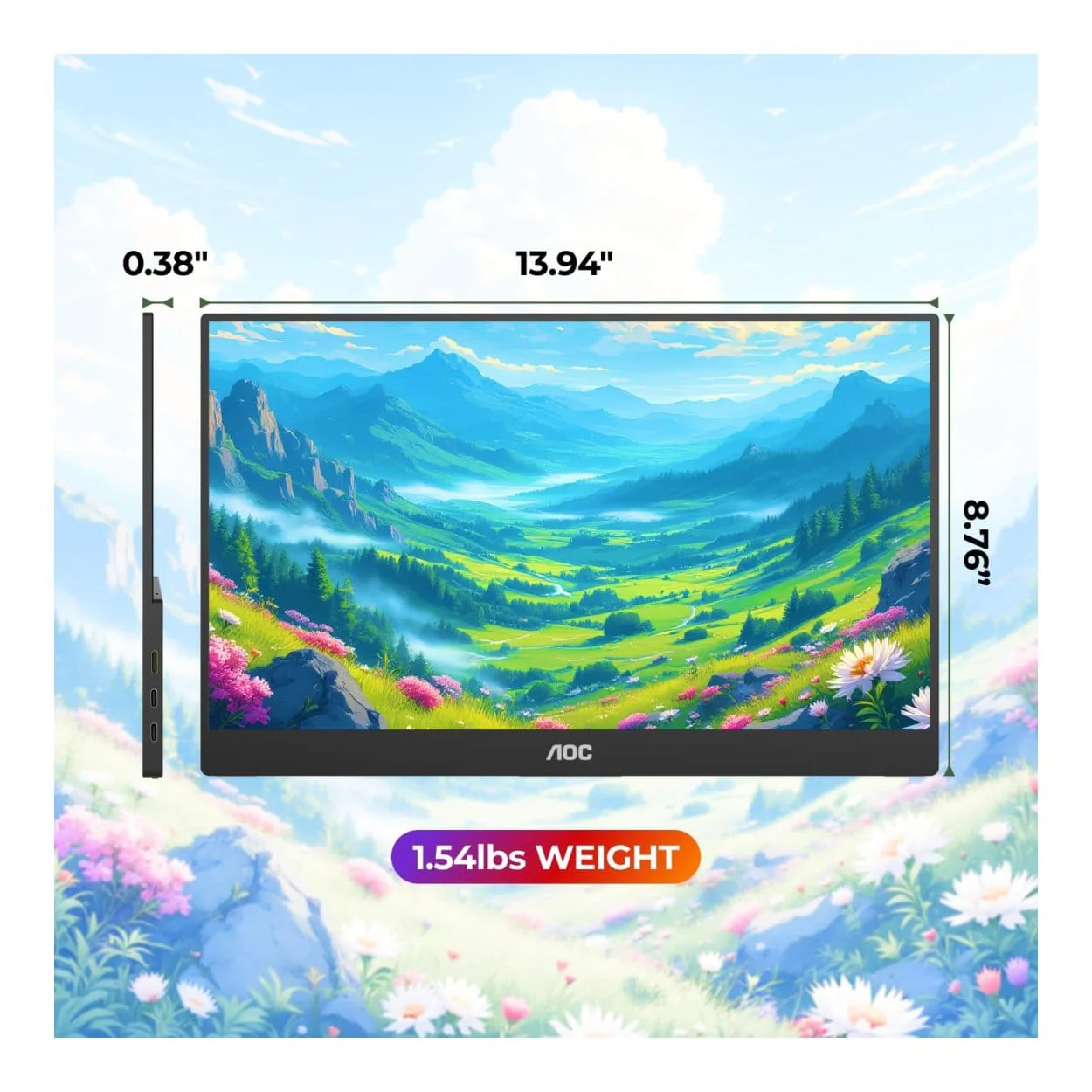 AOC 16T20 15.6-inch FHD 1920 x 1080p 16:9 60Hz 20ms LED IPS Portable Monitor - Image 13