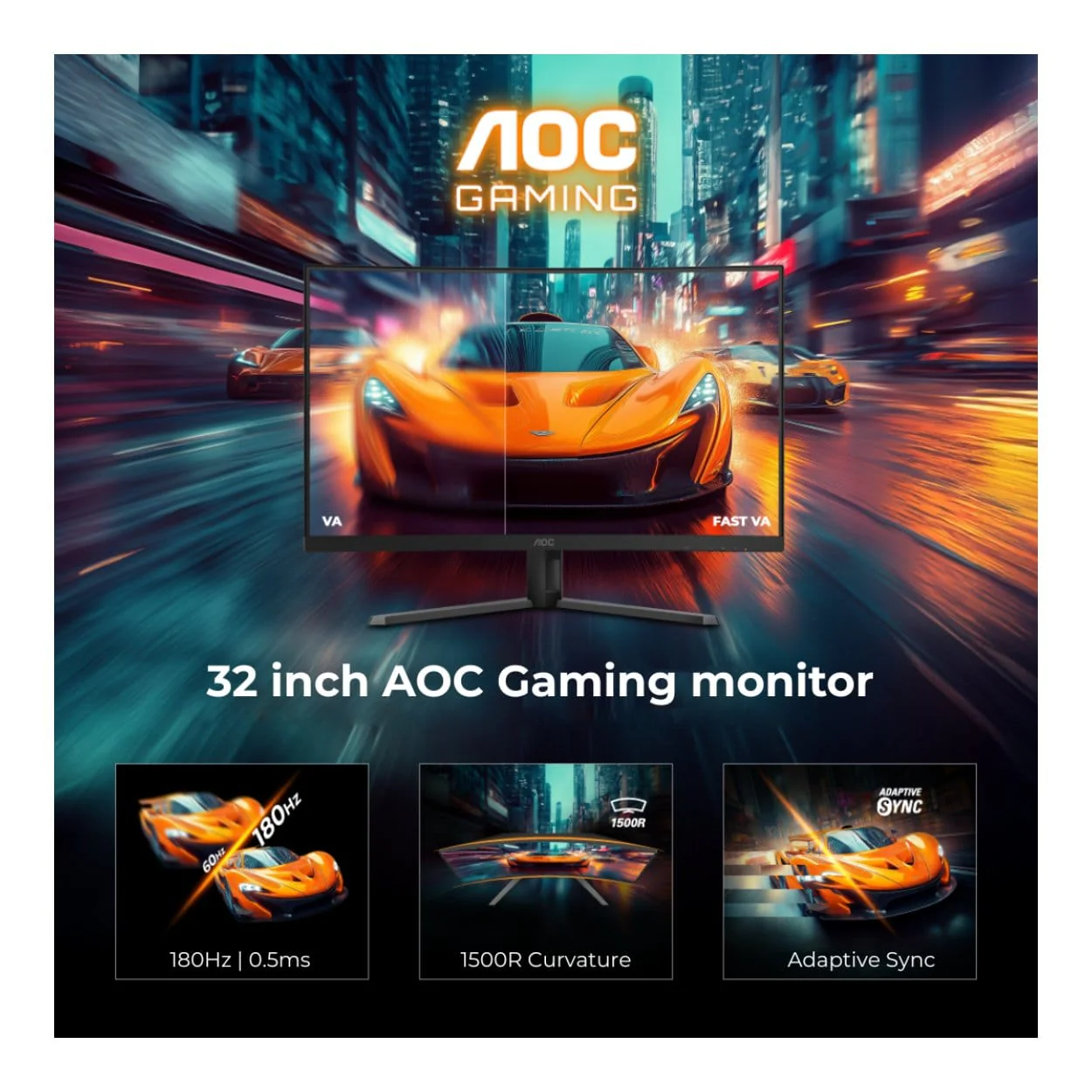 AOC CQ32G4VE 31.5-inch 2560 x 1440p QHD 16:9 180hz 0.5ms LED VA Curved Gaming Monitor - Image 10