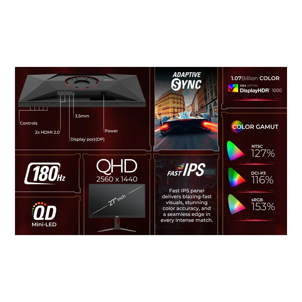 AOC Q27G4XM 27-inch 2560 x 1440p QHD 16:9 180Hz 1ms LED IPS Gaming Monitor - Image 15