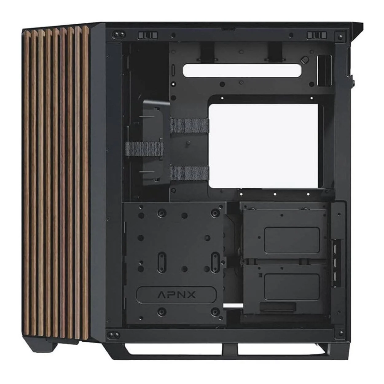 APNX V1 Dual-Chamber Mid-Tower ATX Gaming PC Case - Black/Wood APCM-VI01103.11 - Image 5