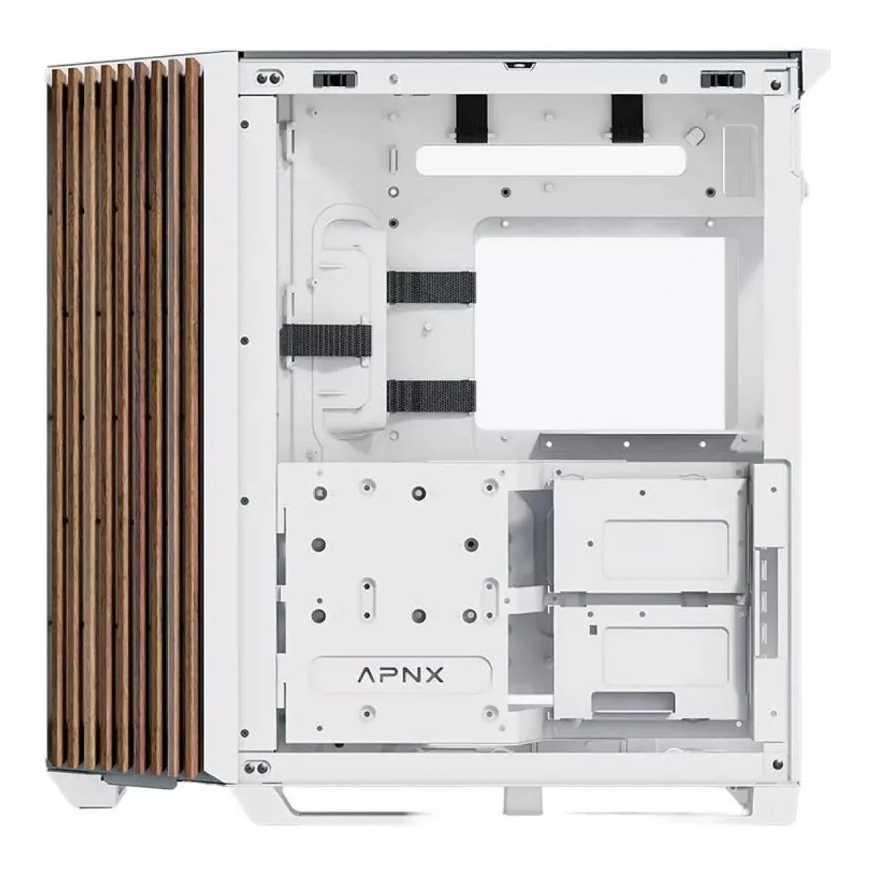 APNX V1 Dual-Chamber Mid-Tower ATX Gaming PC Case - White/Wood APCM-VI01103.21 - Image 5