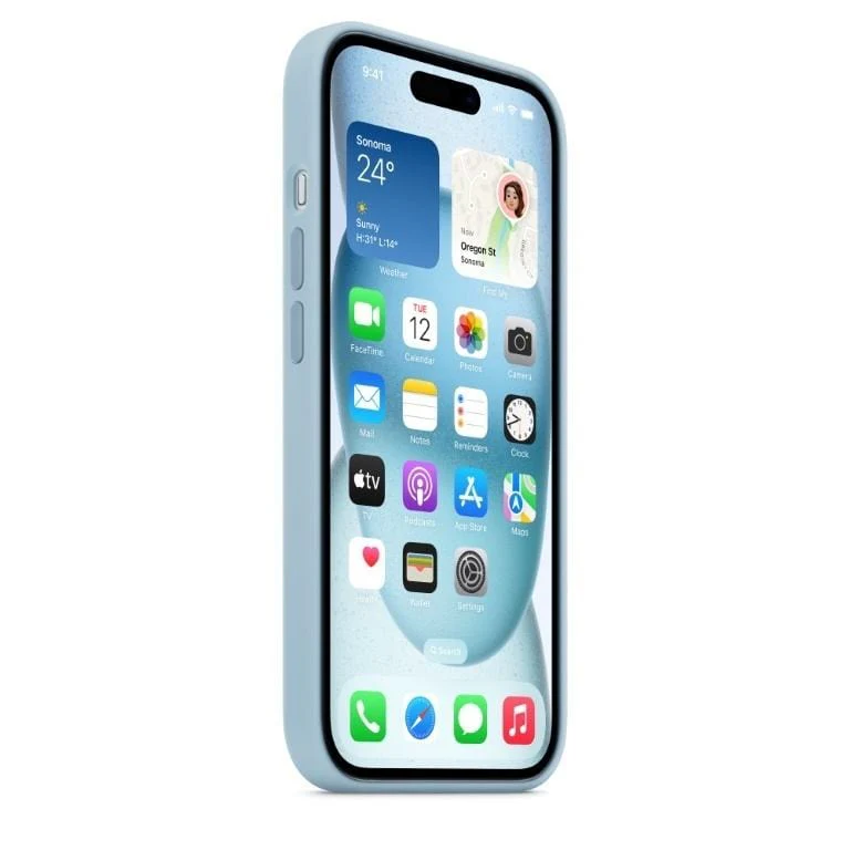 Apple iPhone 15 Light Blue Silicone Case with MagSafe Support - Image 2