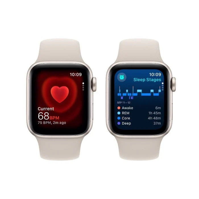 Apple Watch SE GPS 44mm Starlight Aluminium Case with Starlight Sport Band MRE53QR/A - Image 2