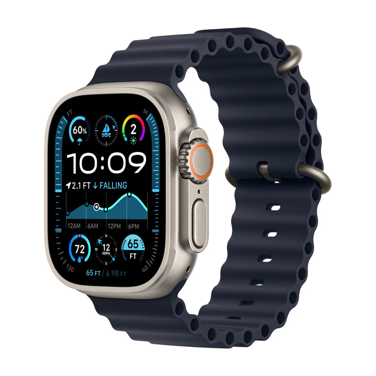 Apple Watch Ultra 2 GPS + Cellular 49mm Natural Titanium Case with Navy Ocean Band - Image 2