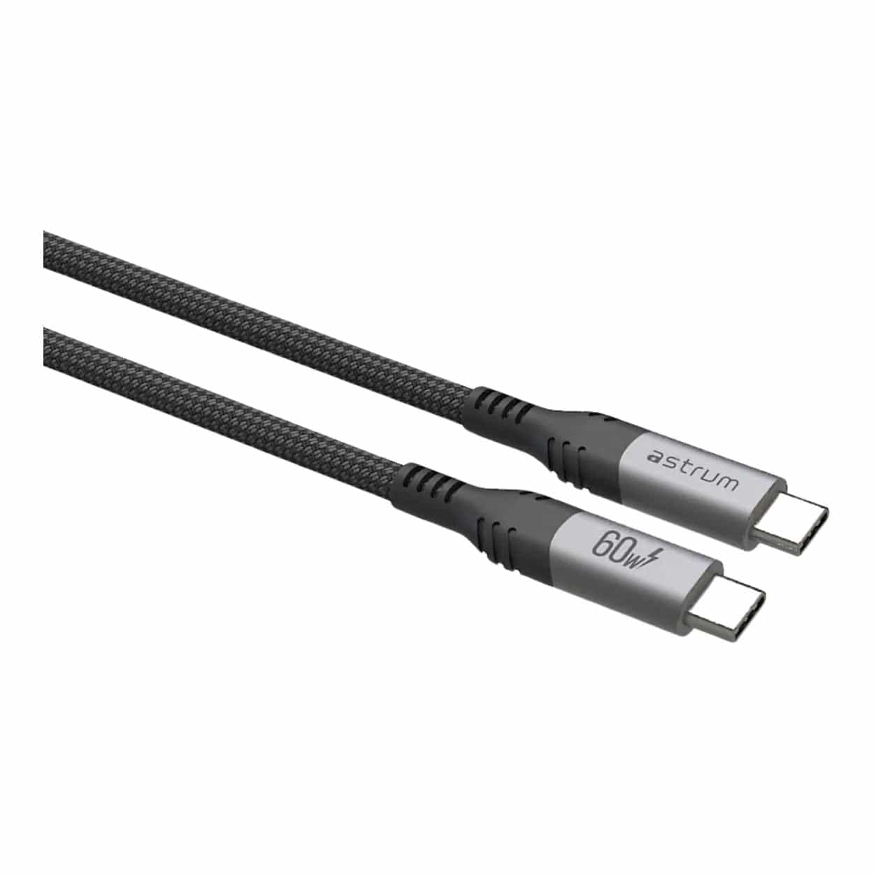 Astrum 1.2m VMCC60 60W USB-C to USB-C Braided Cable Grey AVMCC6012D - Image 2