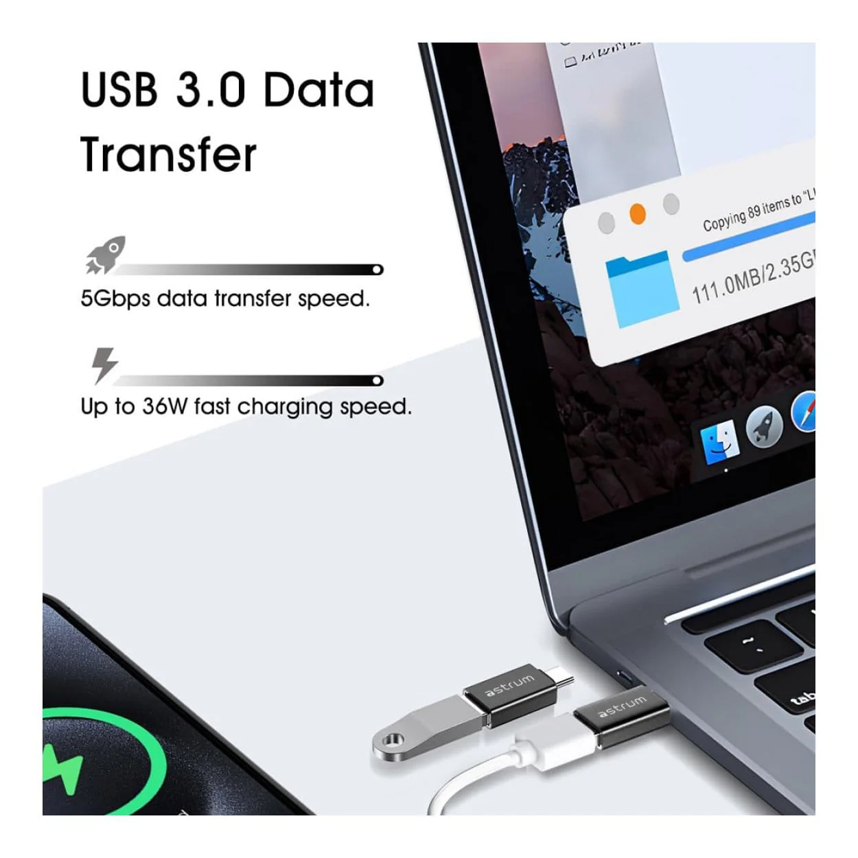 Astrum PA300 Passive Adapter USB-C Male to USB-A Female Black A37030-B - Image 2