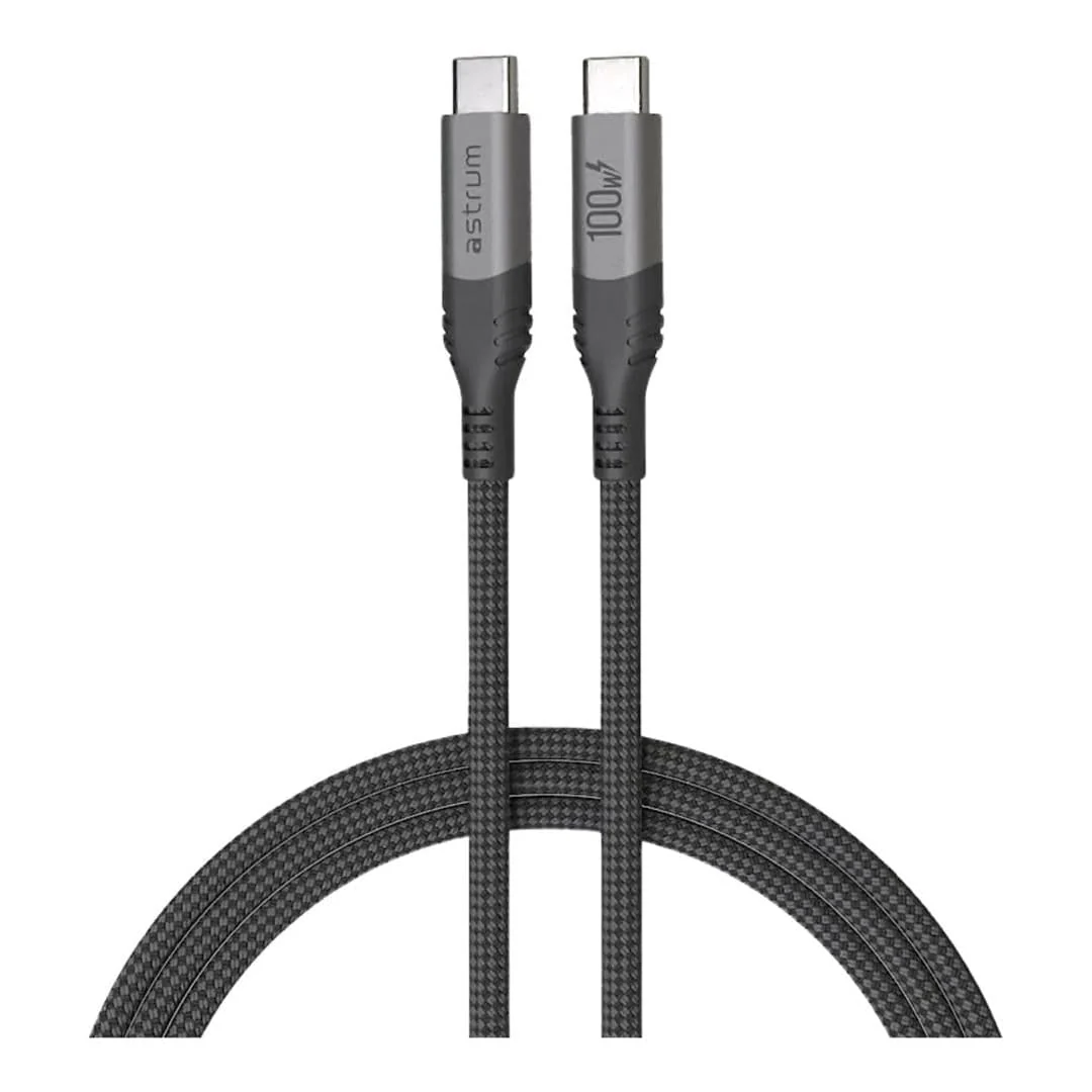 Astrum VMCC100 2m Braided 100W USB-C Male to Male Cable Black AVMCC10020D