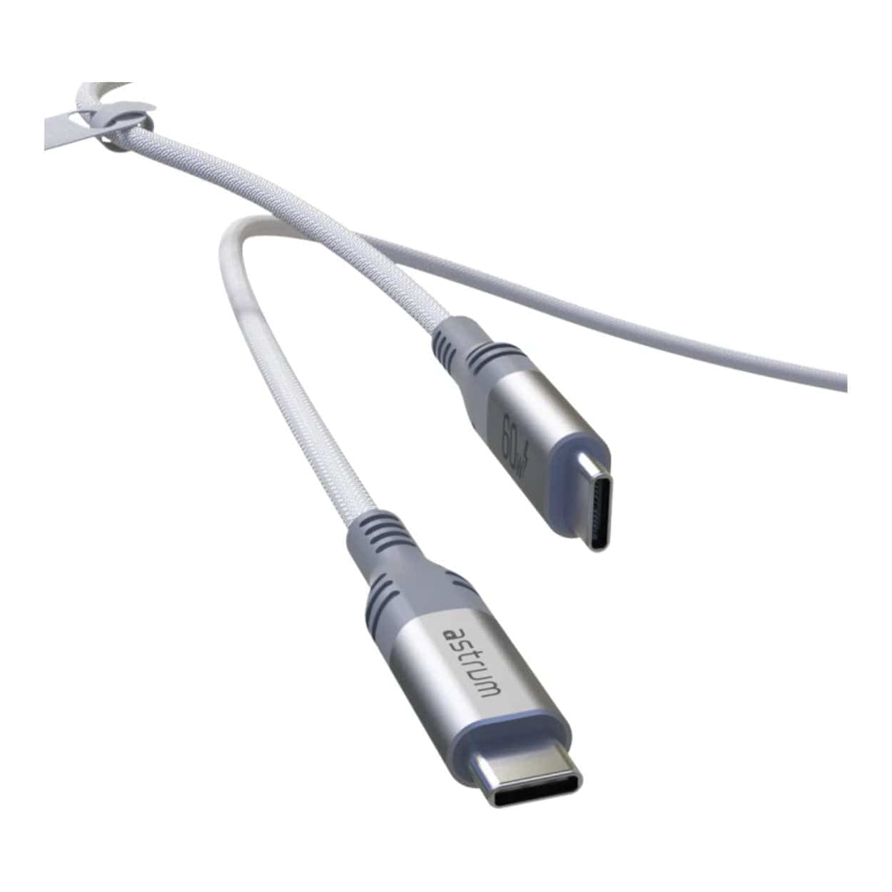 Astrum VMCC60 2m Braided 60W USB-C Male to Male Cable White AVMCC6020W - Image 2