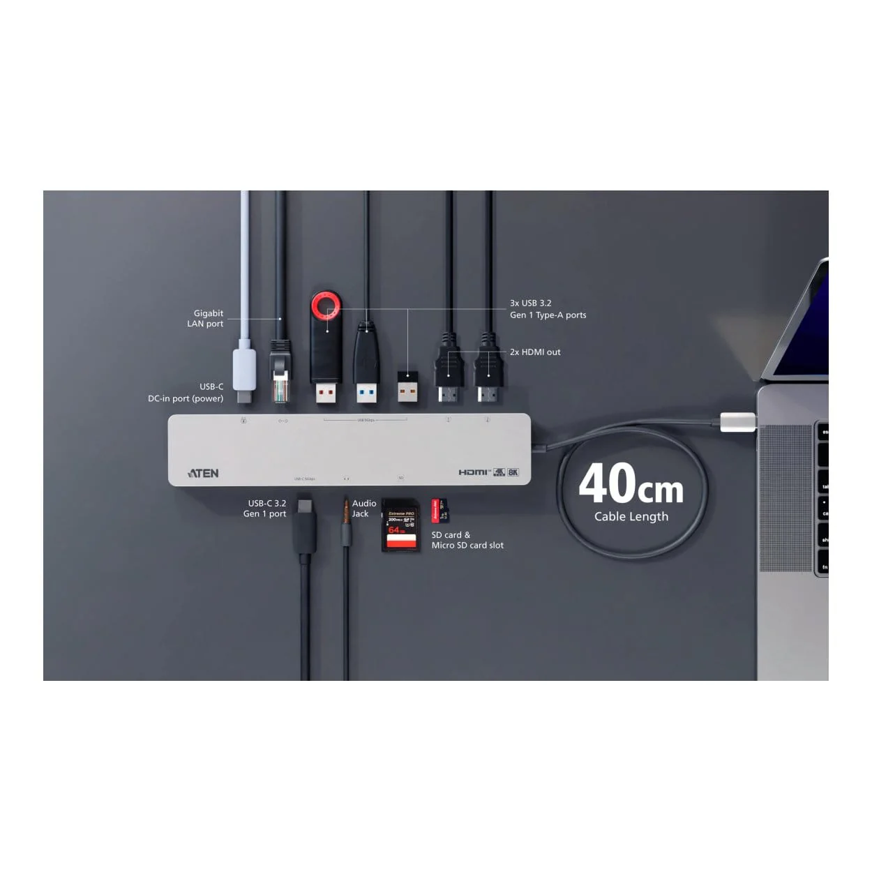 Aten UH3240 USB-C Multiport Dock with Power Pass-Through - Image 5