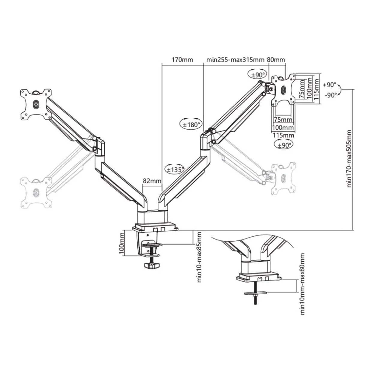 Brateck LDT34-C024 17-32-inch Dual Monitor Desk Mount Monitor Arm 9KG - Image 3