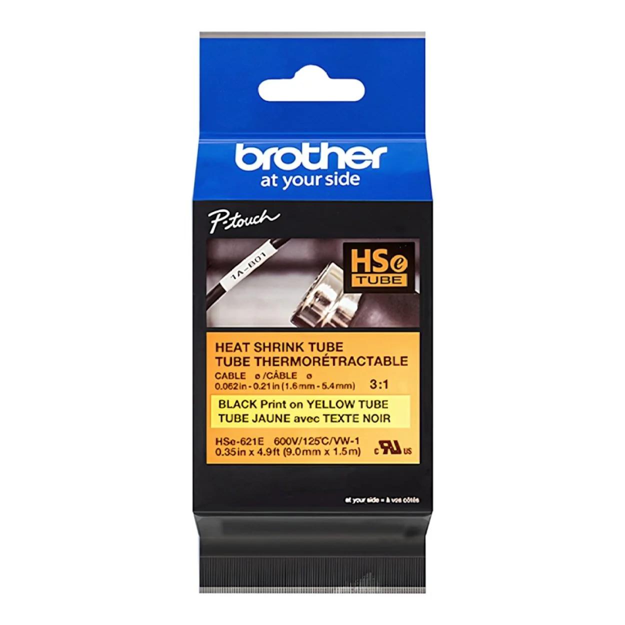 Brother HSE-621E 9mm Heat Shrink Tube Label - Black on Yellow - Image 4