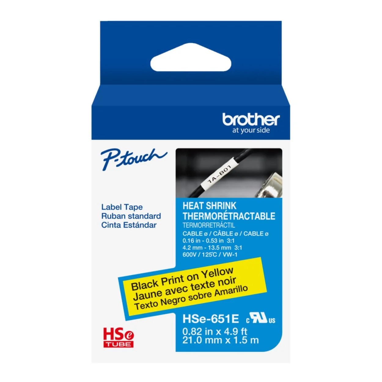 Brother HSE-651E 21mm Heat Shrink Tube Label - Black on Yellow - Image 4
