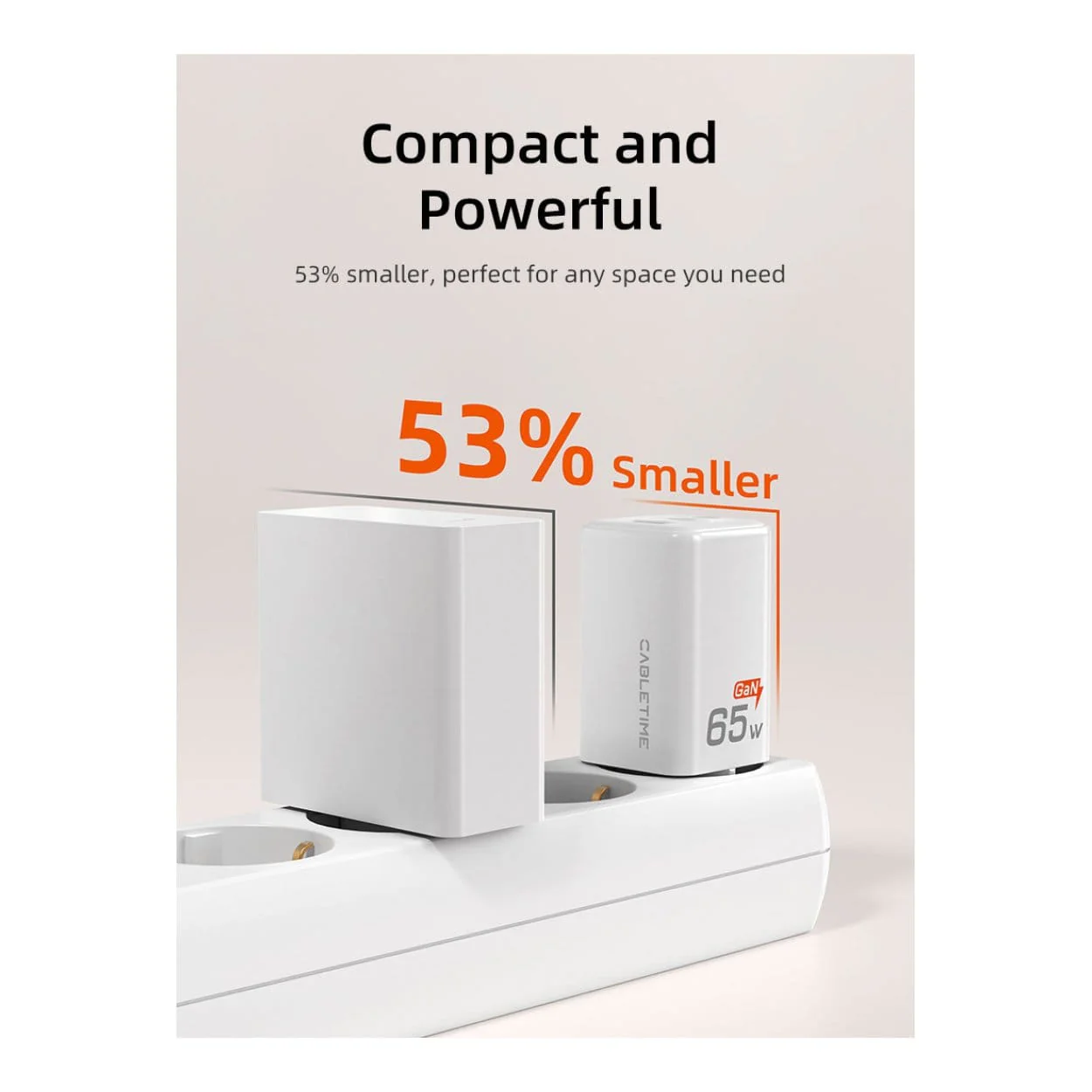 Cabletime GA65W 3-in-1 65W GaN USB-C Wall Charger White CT-GAN65-PW - Image 4
