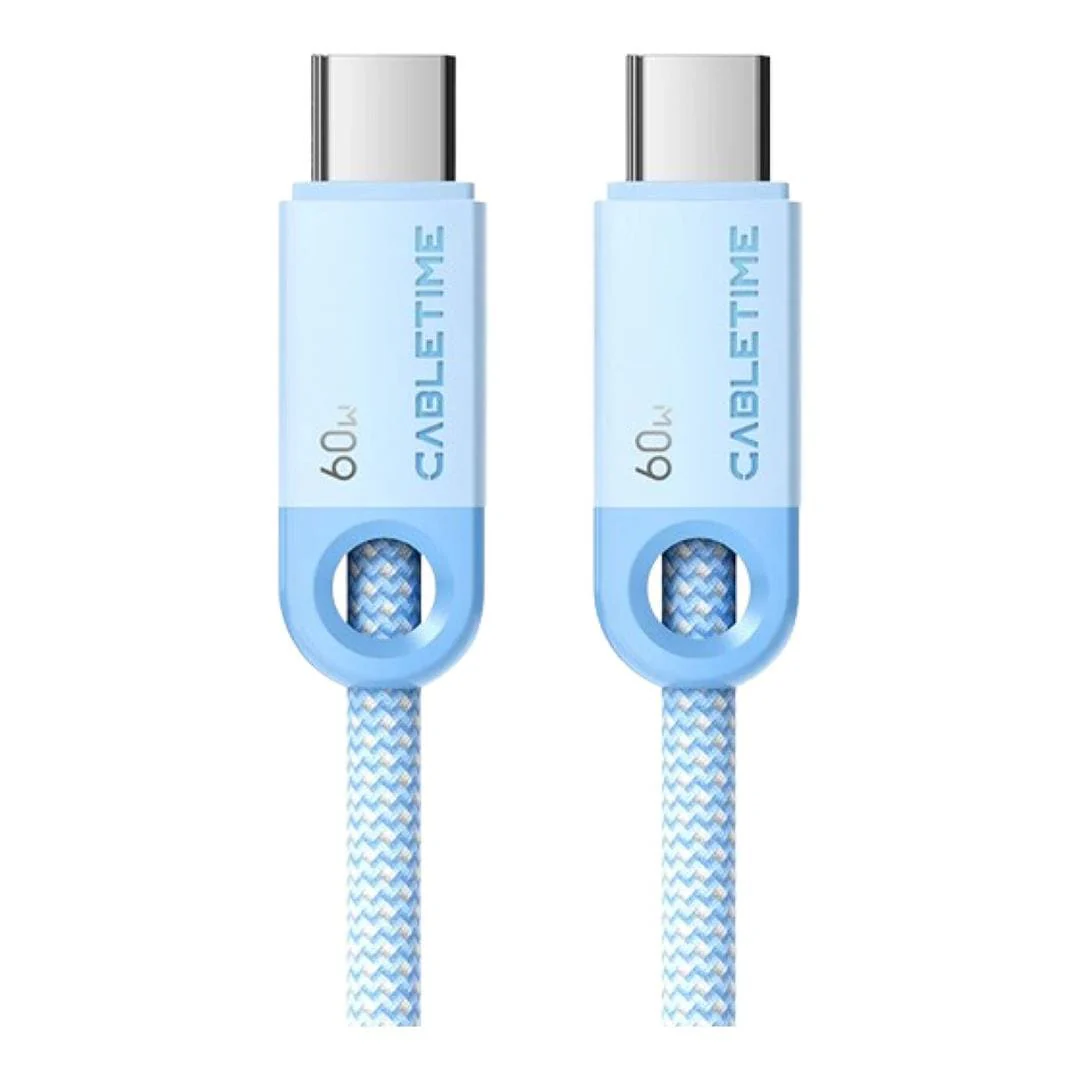 Cabletime Type-C Male to Male 60W Charging Cable 2m Blue CT-CM60-PBL2-2M