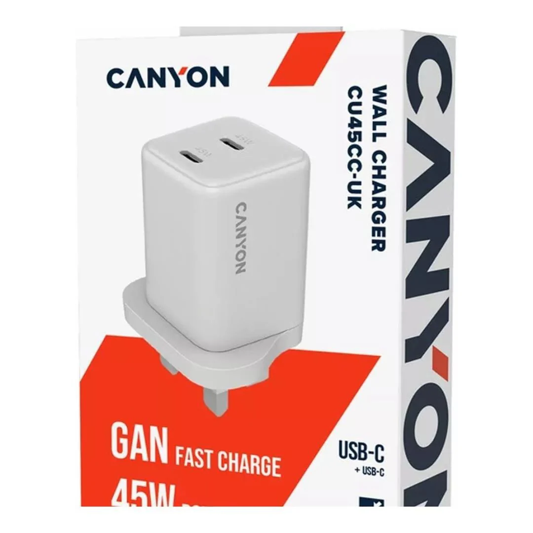 Canyon 45W USB Fast Charging Wall Charger White CNS-CUW45CC-UK