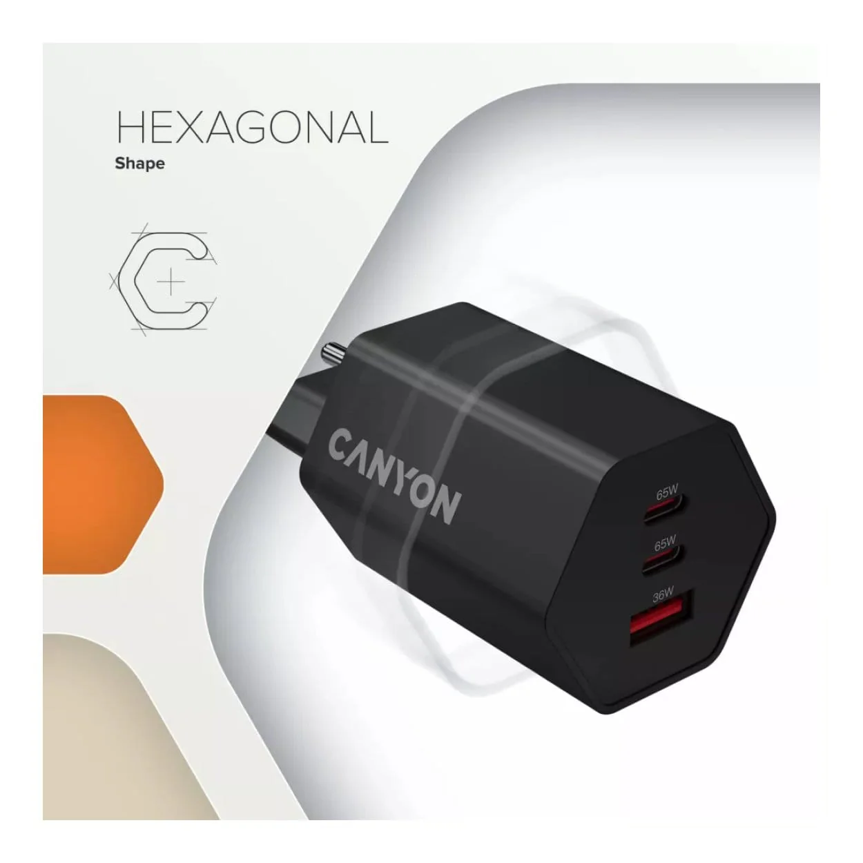Canyon Hexagon 65 3-port Charging Adapter Black CND-CHAHEX65B - Image 7