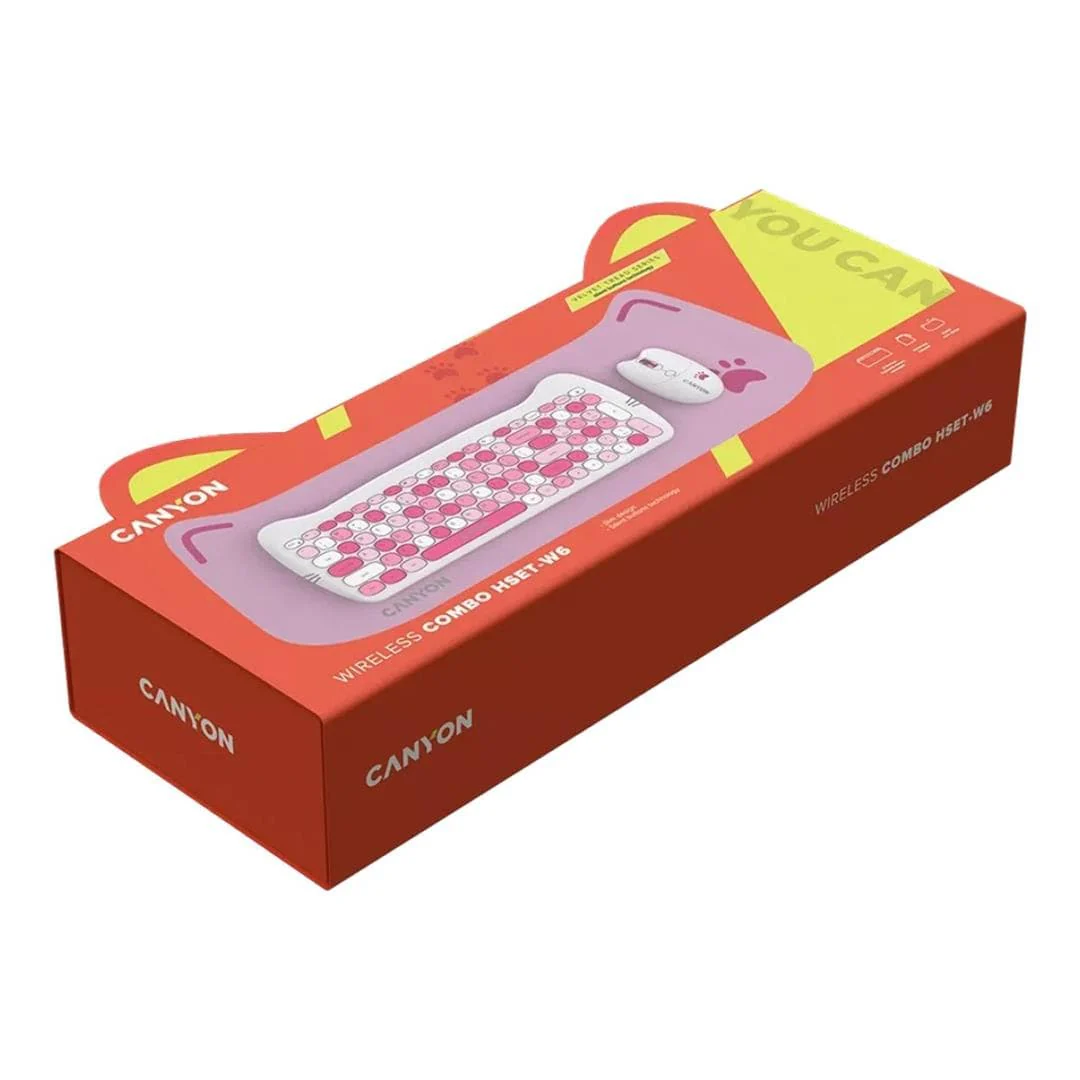 Canyon HSET-W6 Kitty Edition Wireless Keyboard and Mouse Combo Pink CNS-HSETW6PK