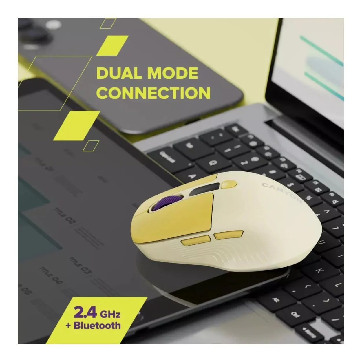Canyon MW-26 LCD Wireless Silent Mouse Yellow CNS-CMSW26Y - Image 13