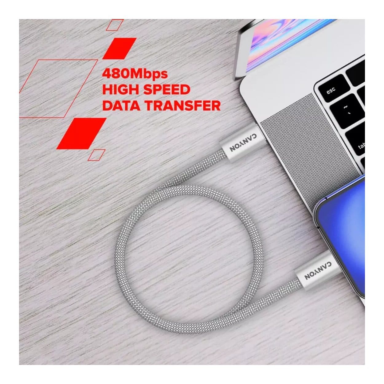 Canyon OnWire 60MG Type-C Male to Male Braided Cable 1m Black CND-CCMG60AB15B - Image 11