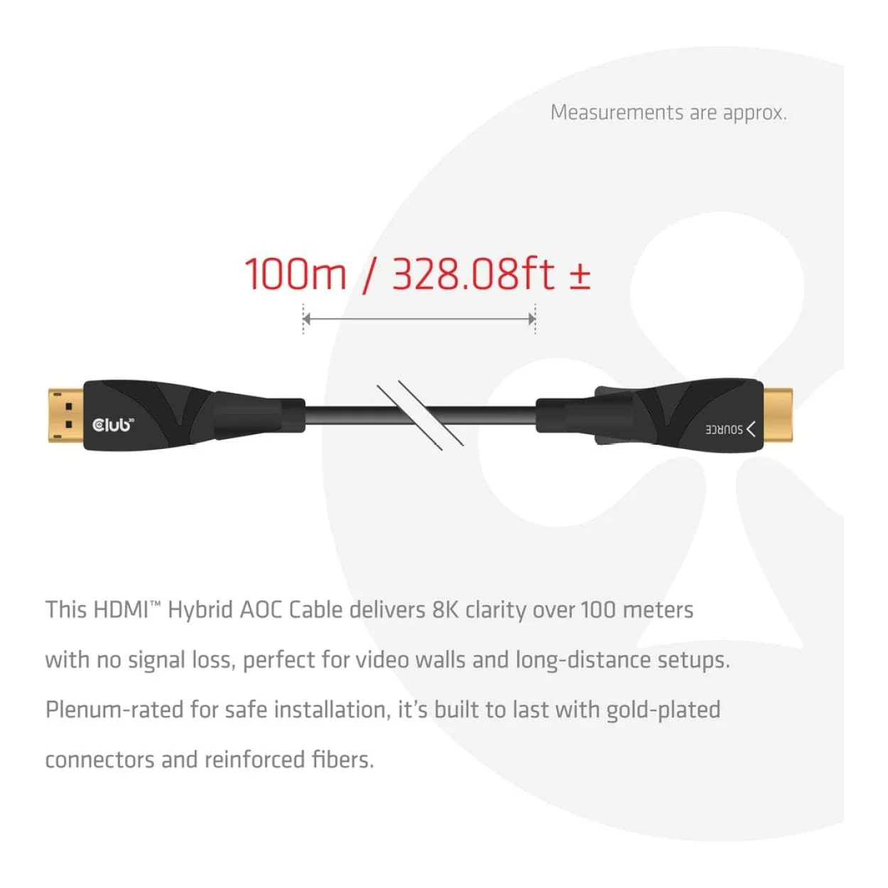 Club 3D 100m 4K 120HZ/8K 60HZ Ultra Uni-Direct AOC Cable Black CAC-1394 - Image 4
