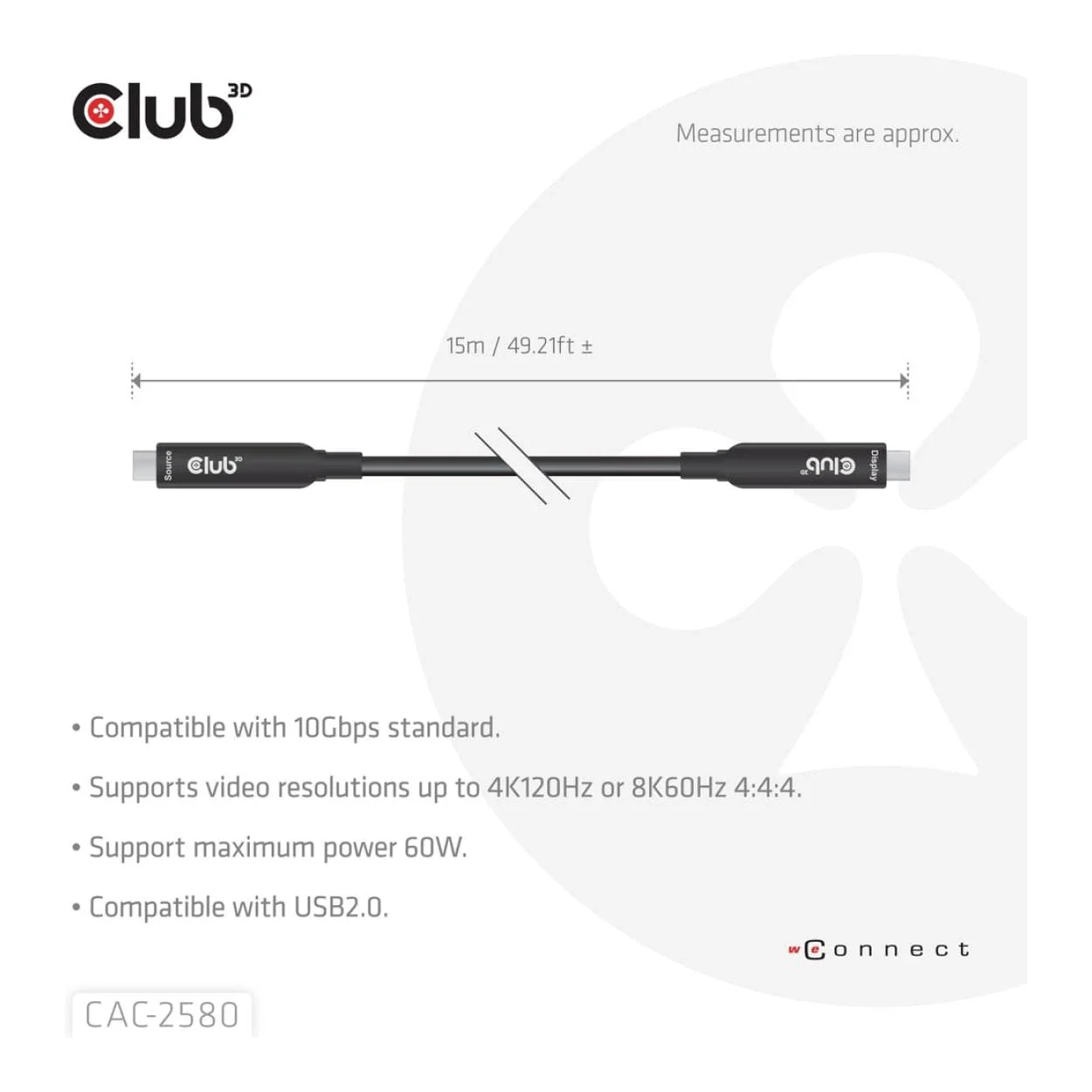 Club 3D 15m 8K 60HZ 10GBPS 60W USB-C AOC Cable Black CAC-2580 - Image 15