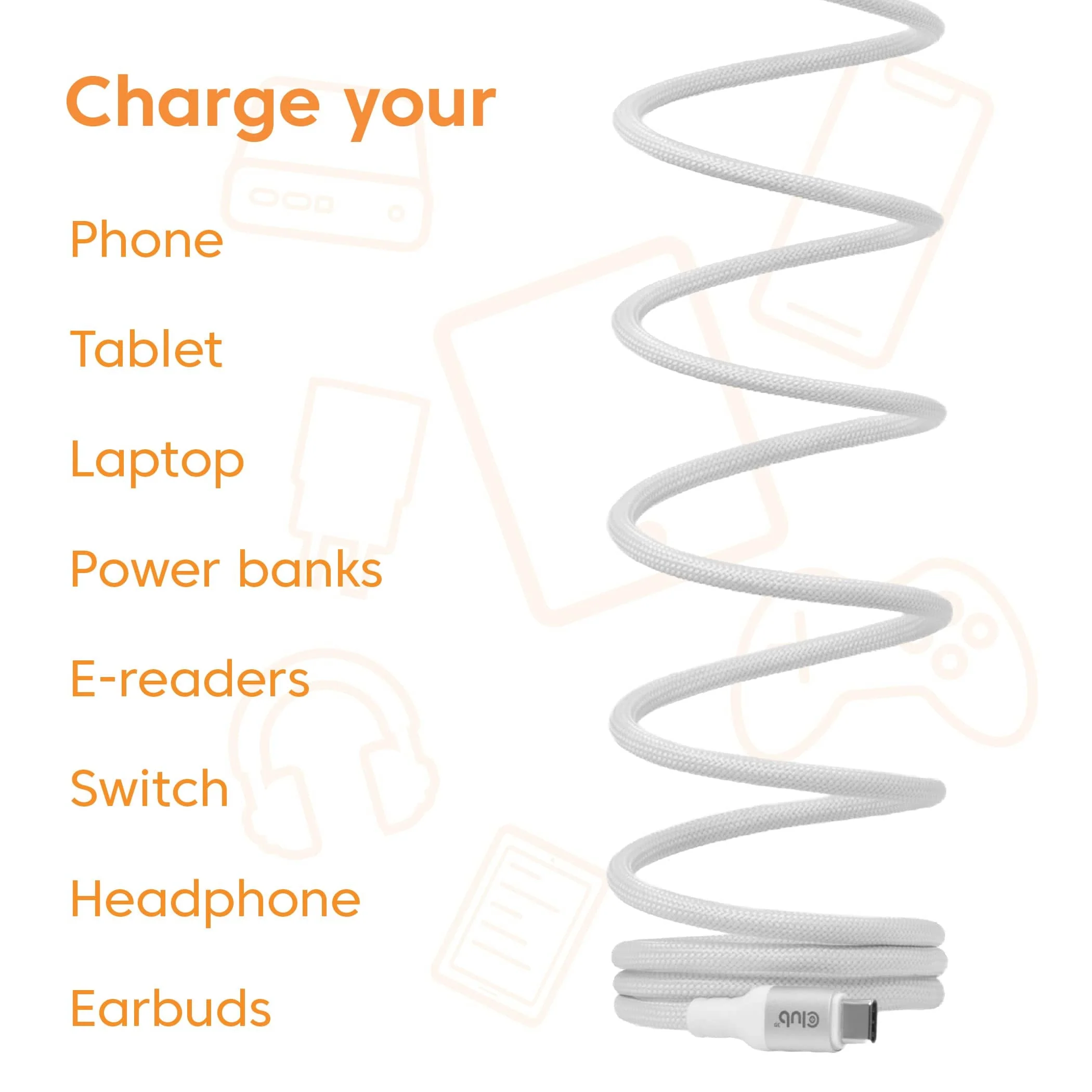Club 3D 2m USB-C Magnetic Coil 240W PD3.1 Cable White CAC-3032 - Image 7