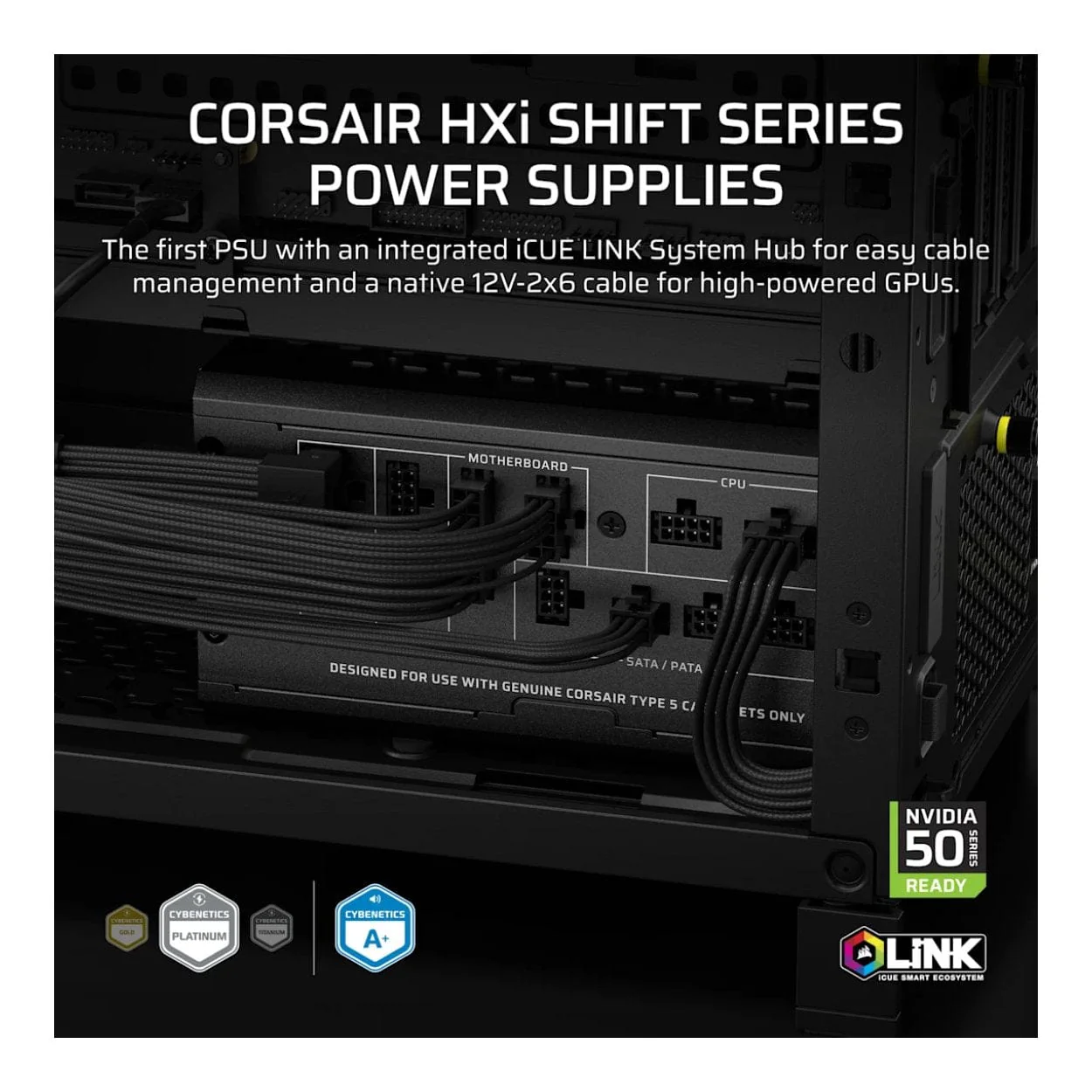Corsair HX1000i SHIFT 1000W Cybenetics Platinum Fully Modular ATX Power Supply CP-9020265-WW - Image 2