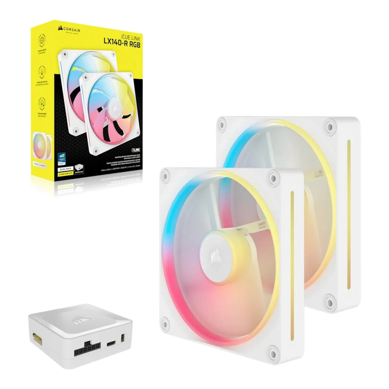 Corsair iCUE LINK LX140-R RGB 140mm PWM Reverse Fans Starter Kit - White 2-pack CO-9051056-WW - Image 7