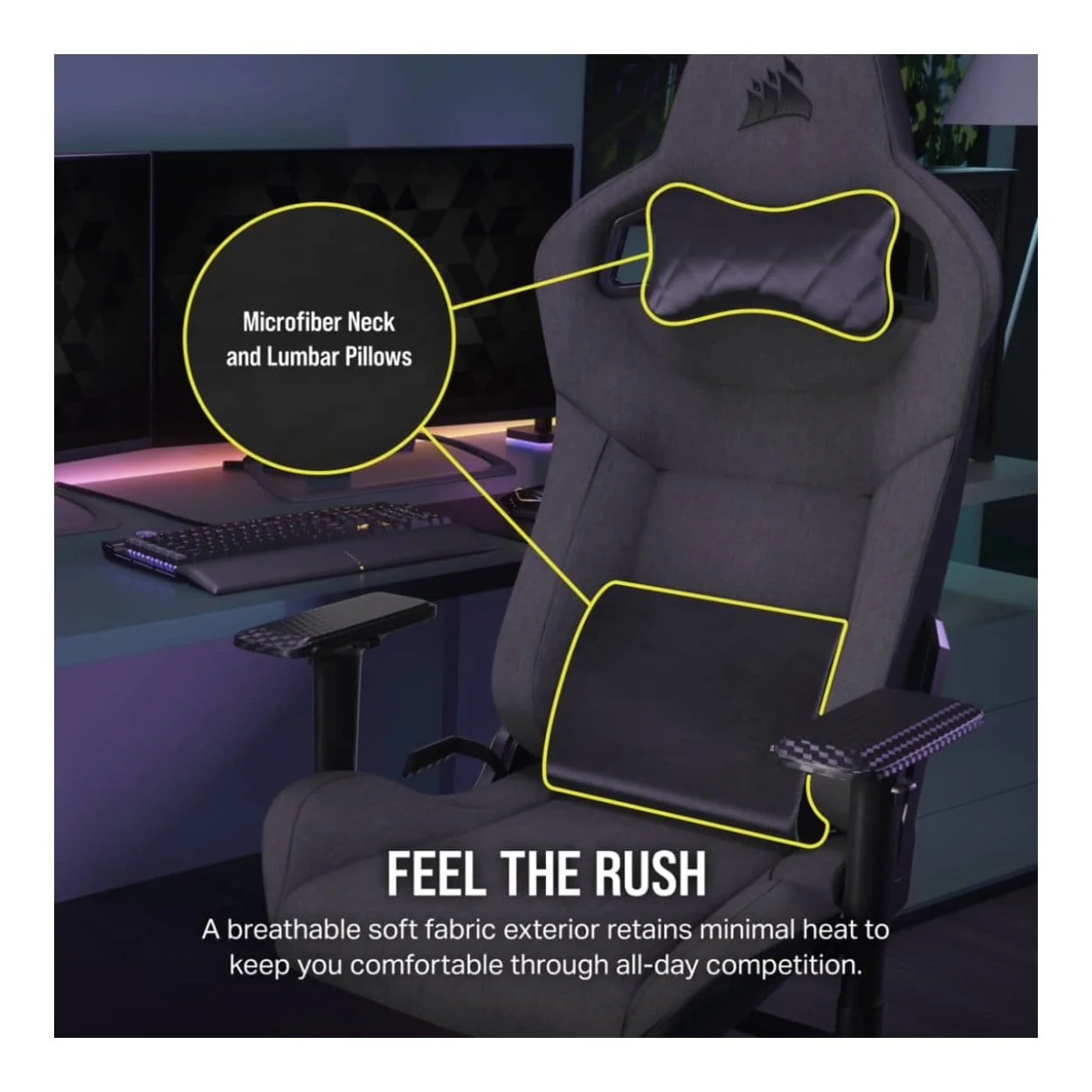 Corsair T3 RUSH Gaming Chair Charcoal CF-9010057-WW - Image 2