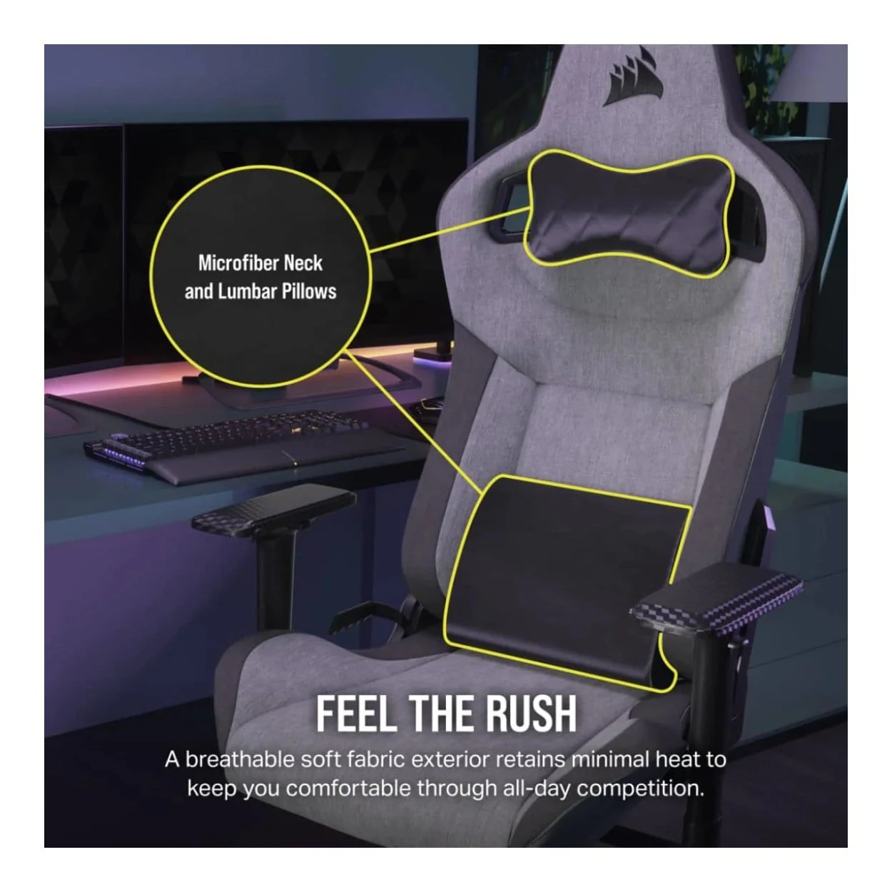 Corsair T3 RUSH Gaming Chair Charcoal Grey CF-9010056-WW - Image 2