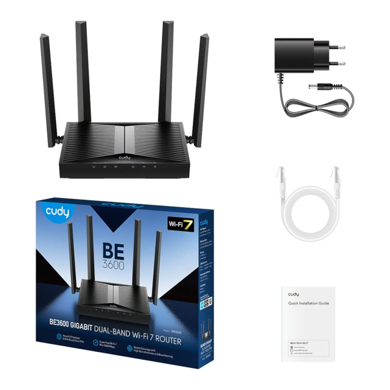 Cudy WR3600 Wireless Router - Dual-band 2.4GHz and 5GHz Gigabit Ethernet Black - Image 3