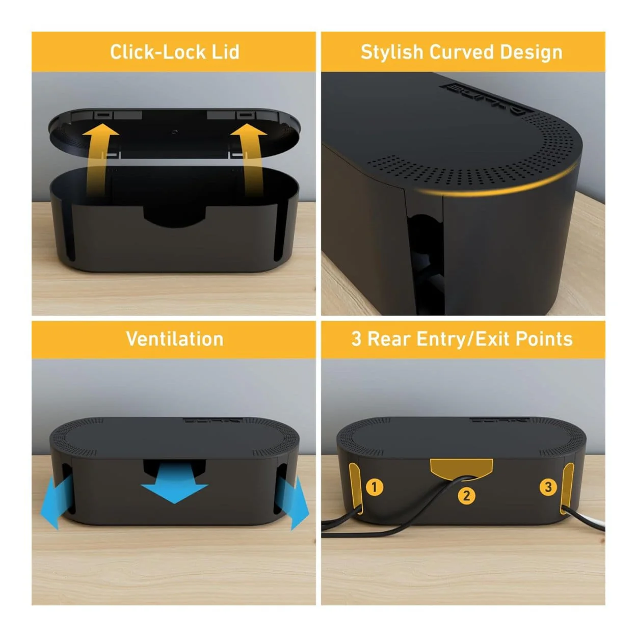 D-Line Cable Tidy Box Cable Management Black - Large DCTULGEB - Image 4