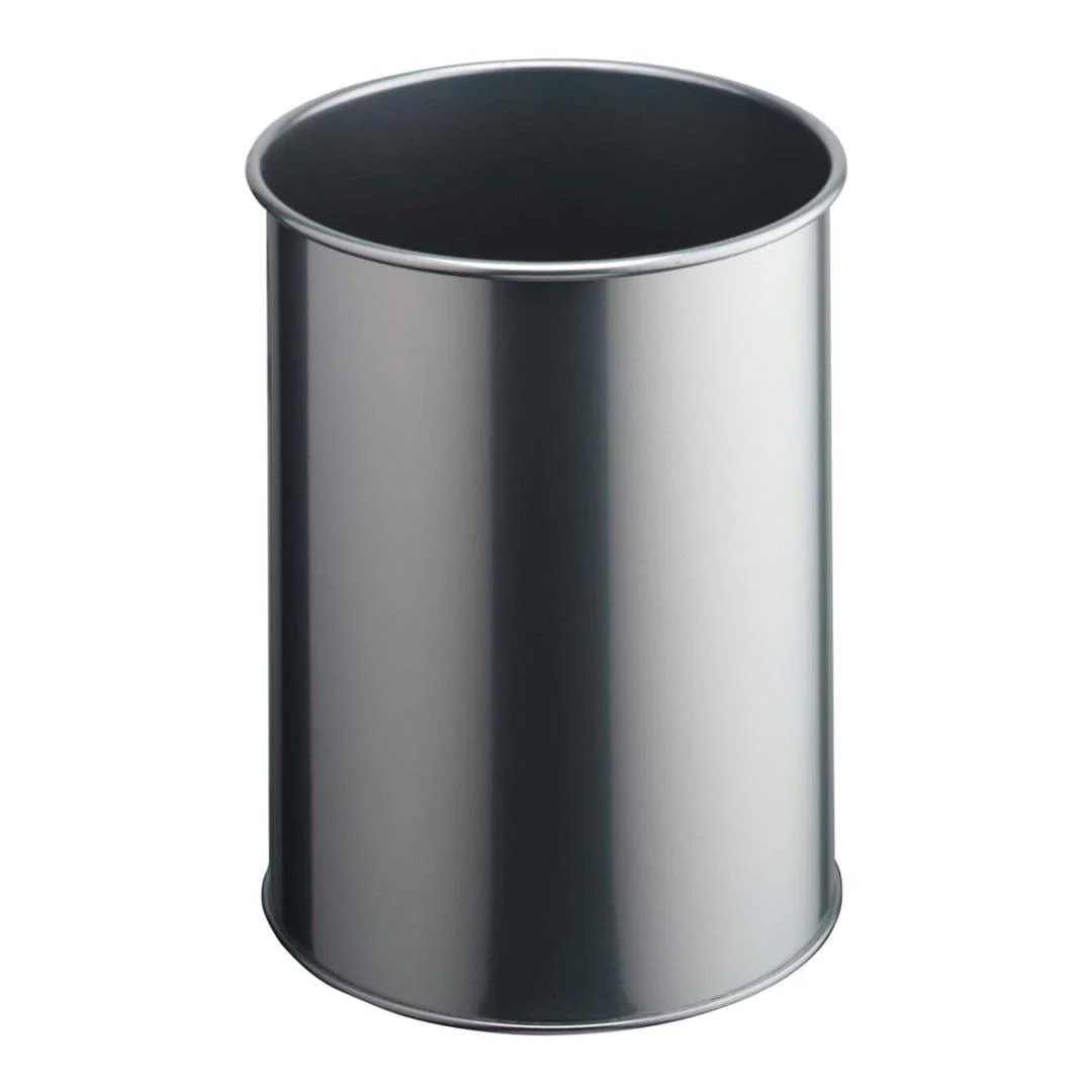 Durable 15L Metal Waste Basket Silver 330123