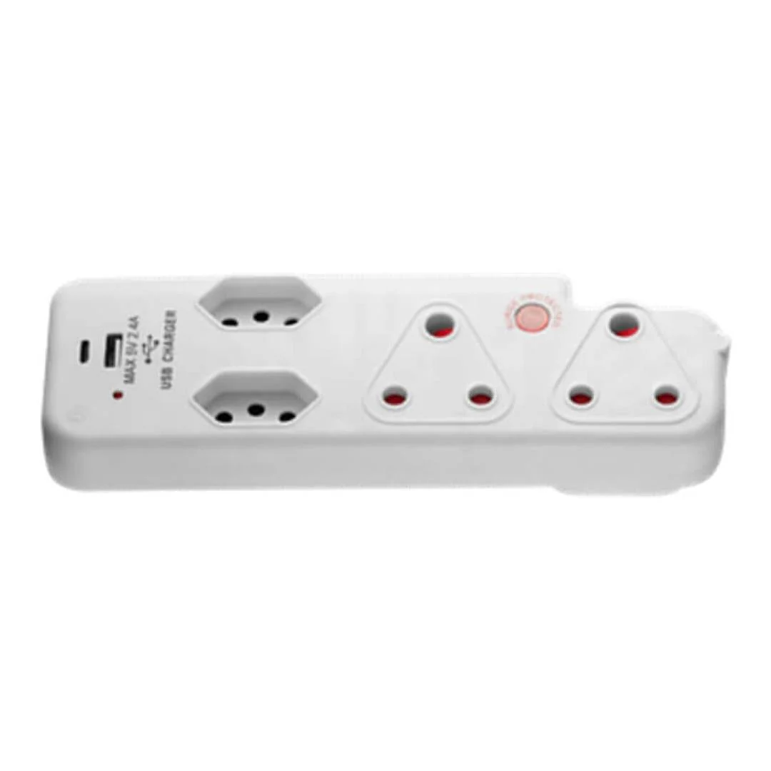 Ellies 4-Way Medium Surge Adaptor with Type C + USB White FEA6S