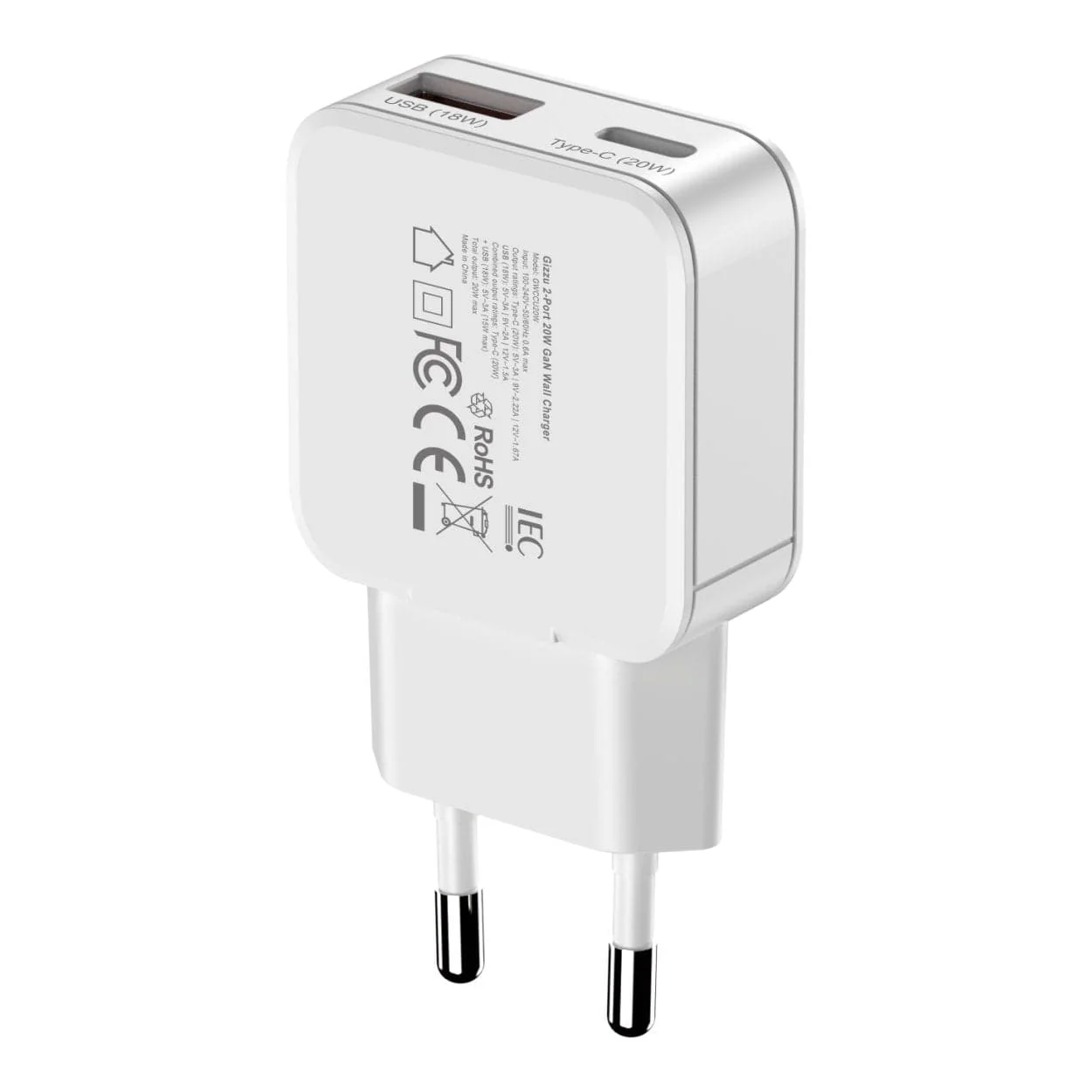 Gizzu 20W 2-Port GaN Wall Charger White GWCCU20W - Image 5