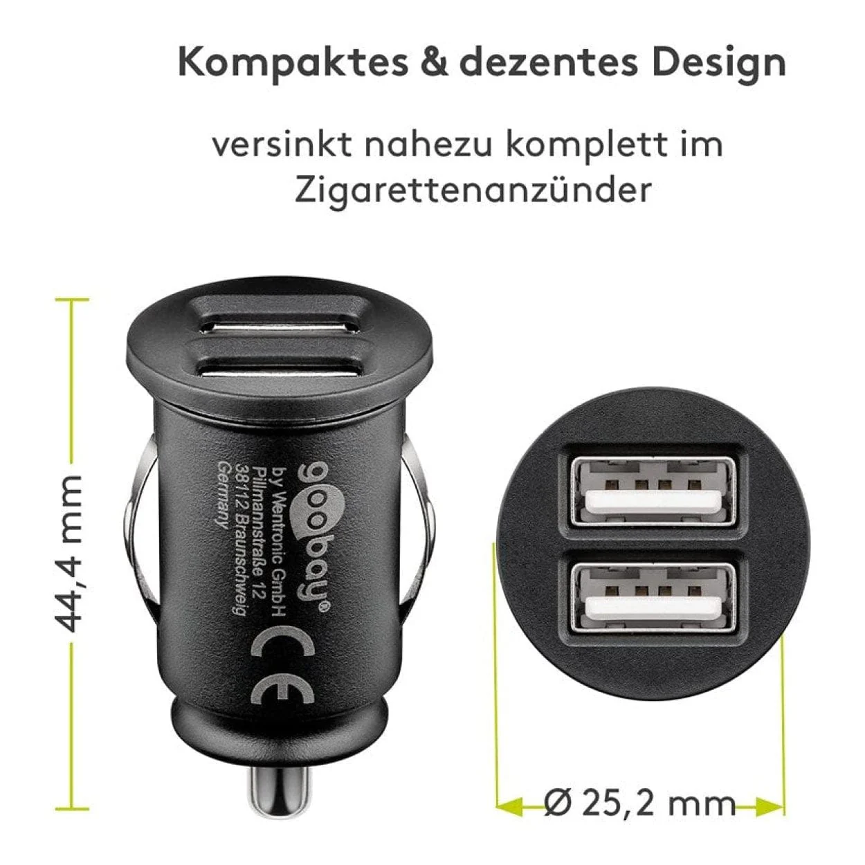 Goobay 12W Dual-USB Car Charger Black 44177 - Image 6