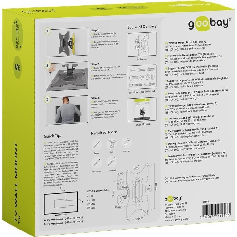 Goobay 23 to 42-inch Basic Tilt TV Wall Mount 51893 - Image 5