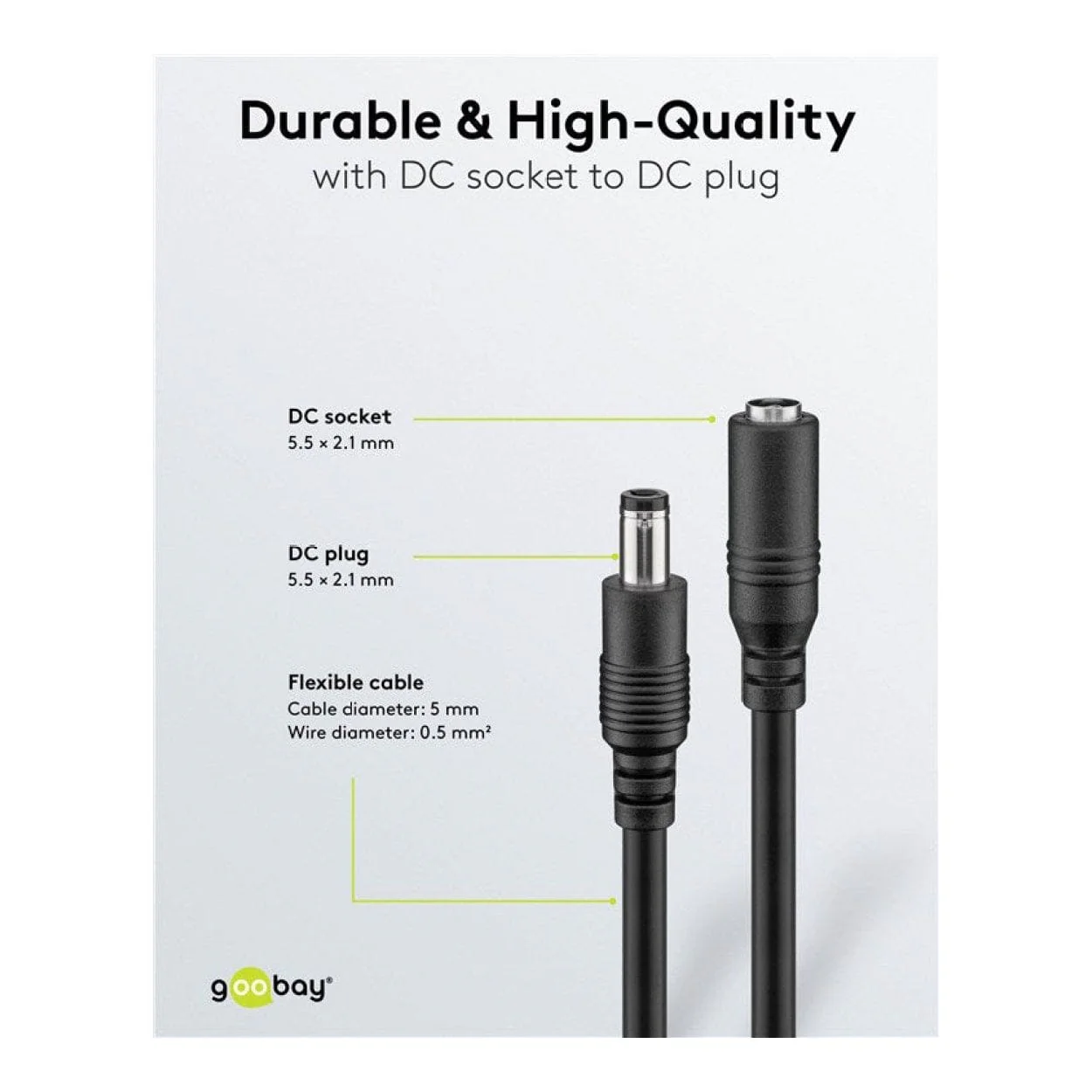 Goobay 5.5x2.1mm DC Extension Cable Black 71399 - Image 4