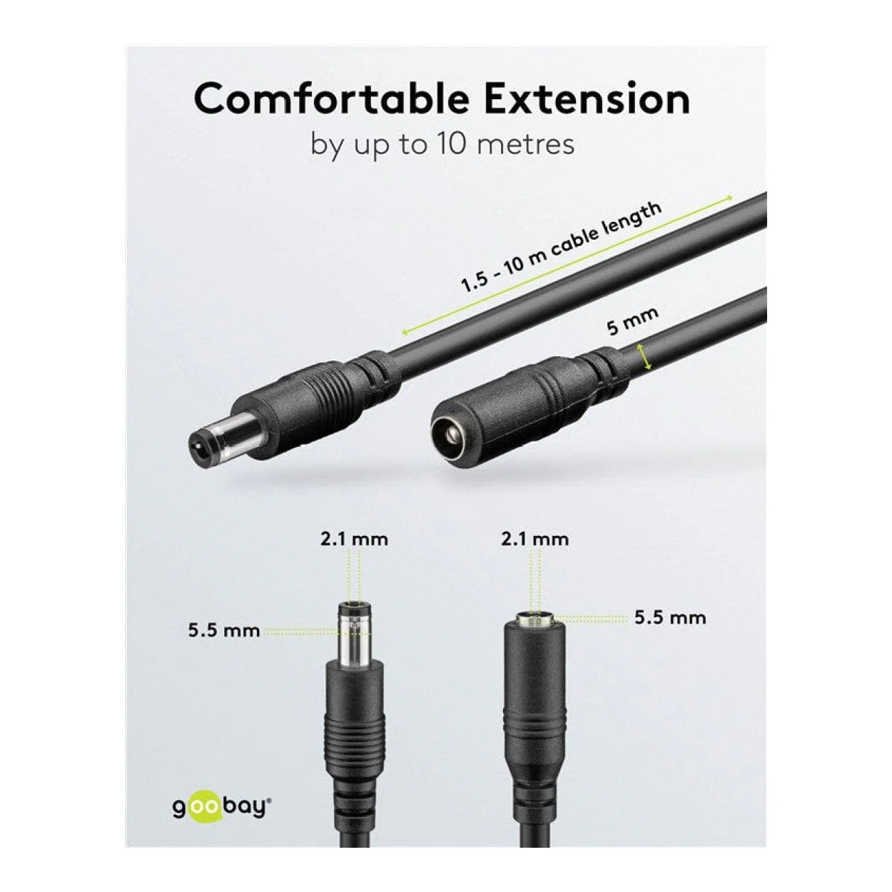 Goobay 5.5x2.1mm DC Extension Cable Black 71400 - Image 3