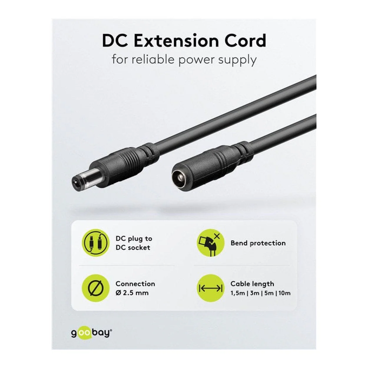 Goobay 5.5x2.5mm DC Extension Cable Black 71402 - Image 3