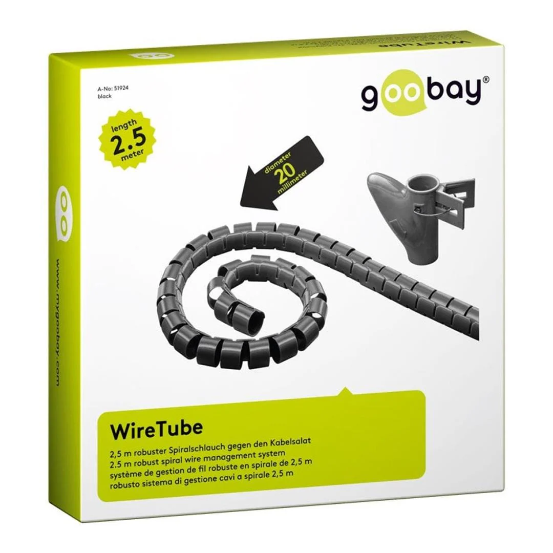 Goobay Cable Duct 2.5m Robust Spiral Cable Wrap Black 51924
