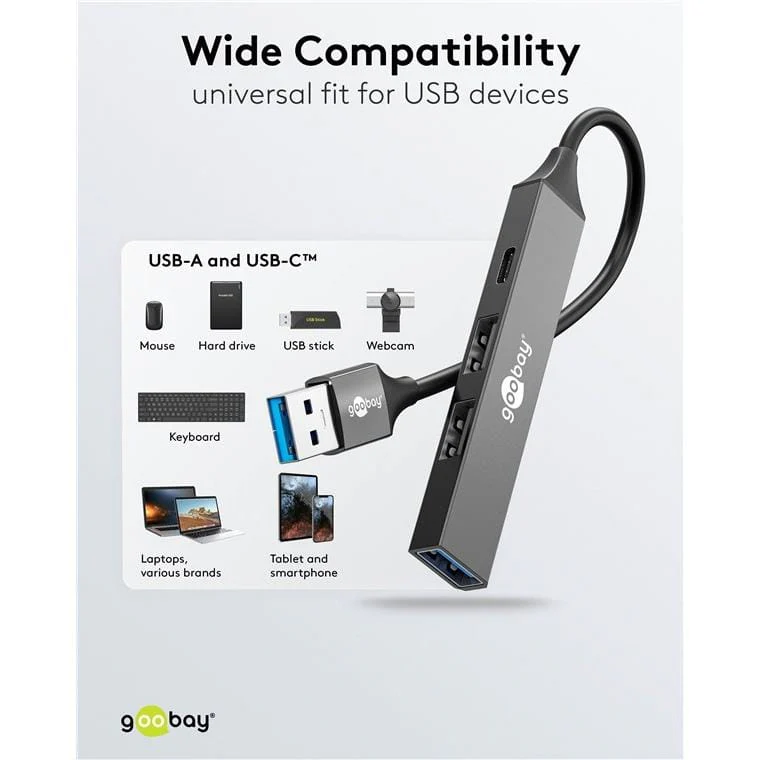Goobay USB 3.2 Gen 1 Type-A 5000 Mbit/s Interface Hub Light Grey 74458 - Image 5