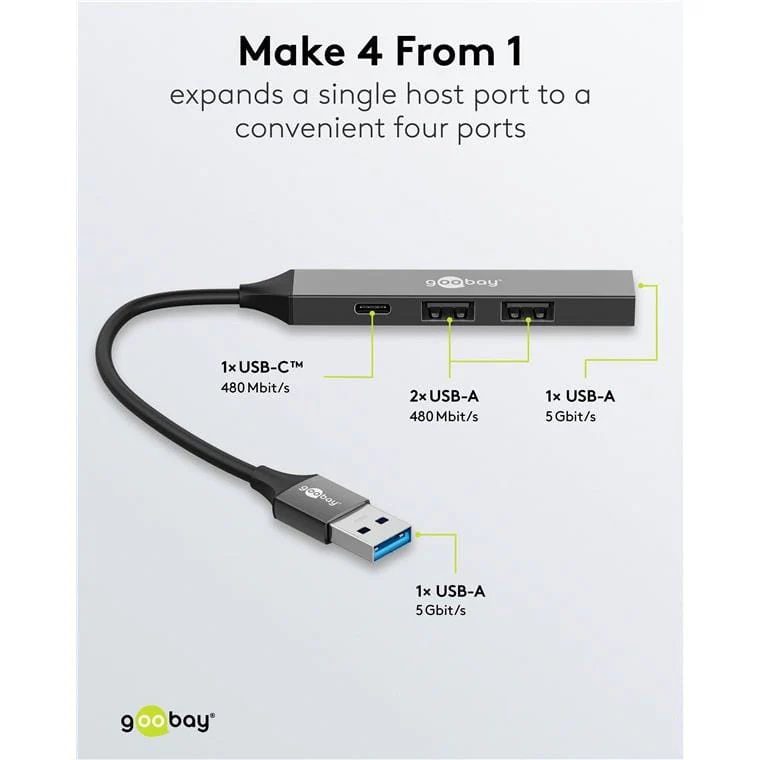 Goobay USB 3.2 Gen 1 Type-A 5000 Mbit/s Interface Hub Light Grey 74458 - Image 7