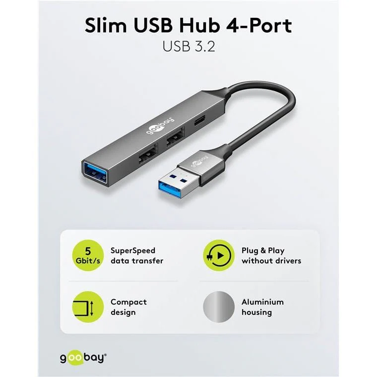 Goobay USB 3.2 Gen 1 Type-A 5000 Mbit/s Interface Hub Light Grey 74458 - Image 8