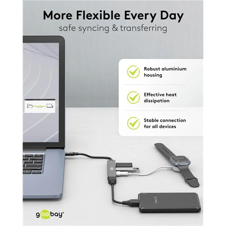 Goobay USB 3.2 Gen 1 Type-C 5000 Mbit/s Interface Hub Light Grey 74459 - Image 4